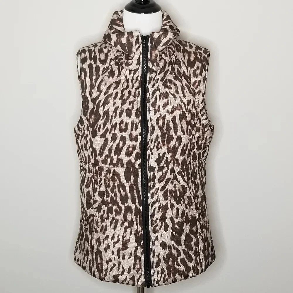 Cabi Juliet Brown Leopard Puffer Vest S